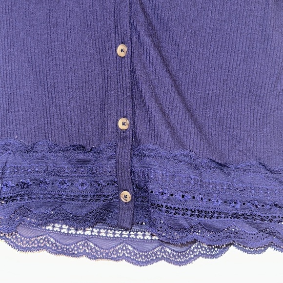 Justice navy blue lace trim size 14 v neck button front top July 4th Summer - Picture 2 of 4